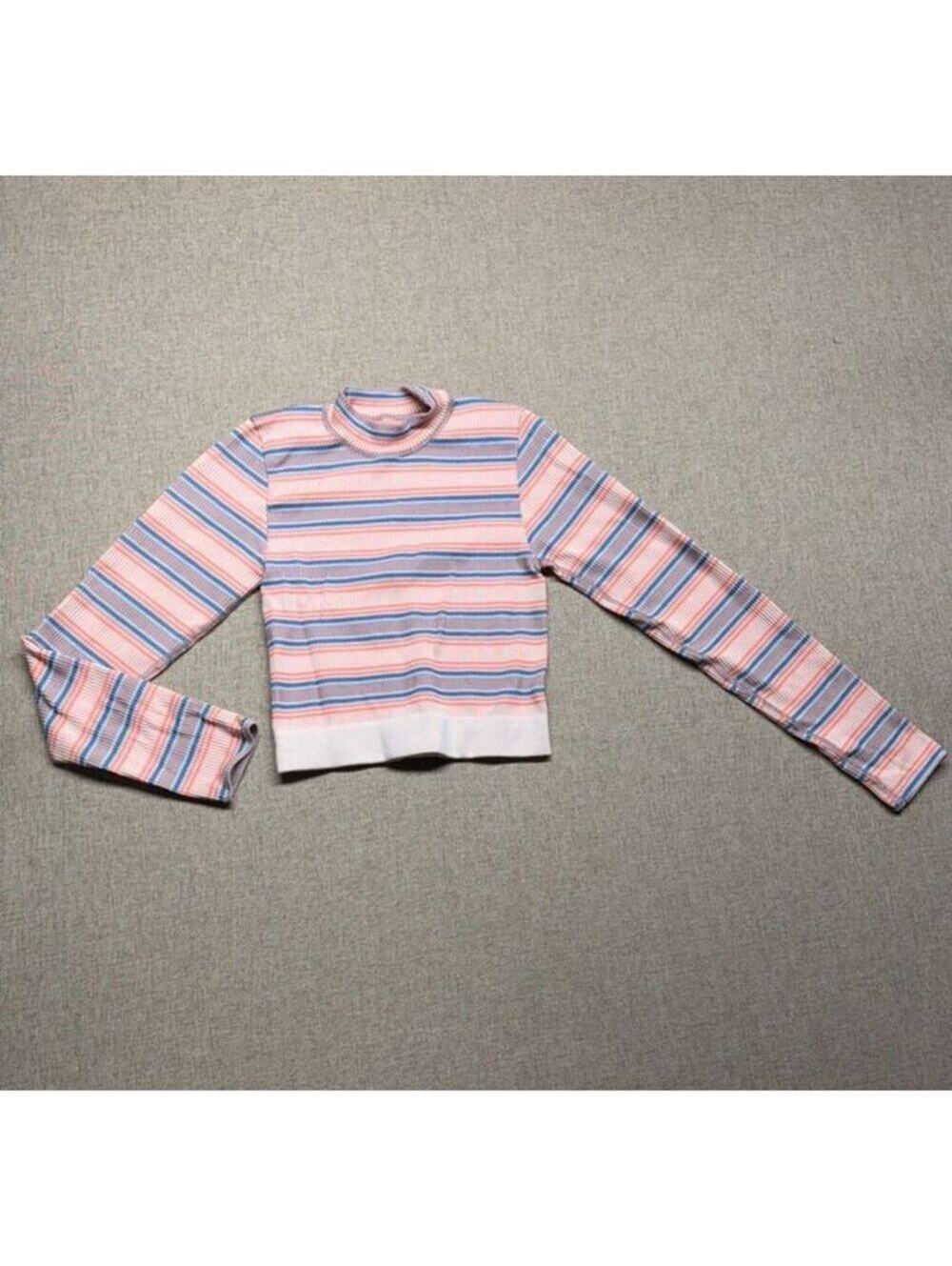 Out From Under Urban Outfitters Seamless Striped Mock Neck Long Sleeve Crop M/L